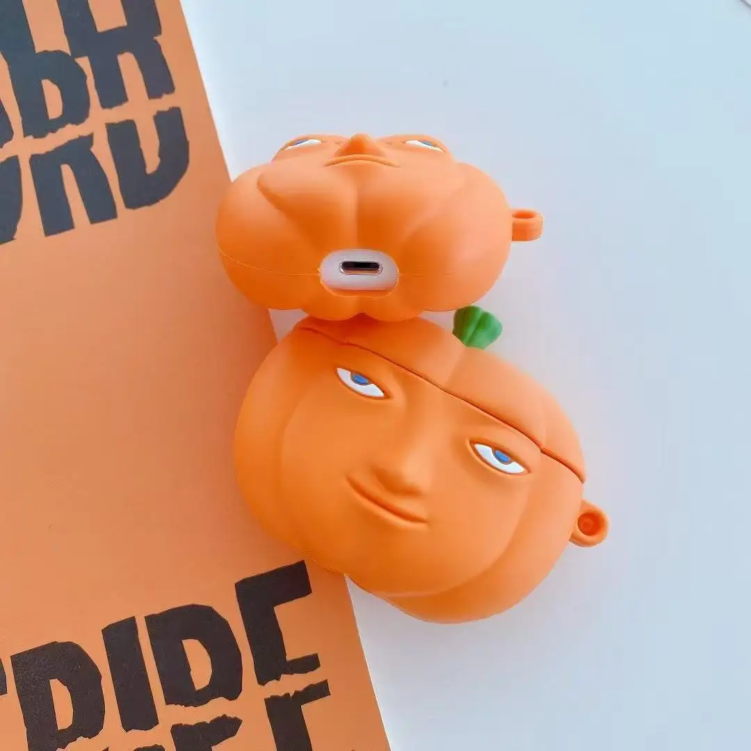 حافظة واقية من Fun Pumpkin AirPod - تناسب تمامًا لحافظات 1/2 Pro وAirPod 3، وديكور الأدوات الأساسية للسفر على طراز الرسوم المتحركة، وغطاء واقٍ أنيق، وواقي أنيق