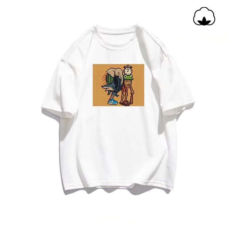 الخياطة الوحش قصيرة الأكمام آي شان هاي جينغ بكسل نمط قصيرة الأكمام تي شيرت Y2K محاكاة ساخرة مجردة تي شيرت مطبوع