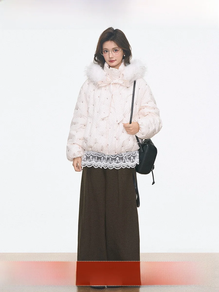 

Westayone Thiened Winter Cotton Jaet Women's Polka Dot Embroidered Coat Coat Outerwear with Polyester Long Sve