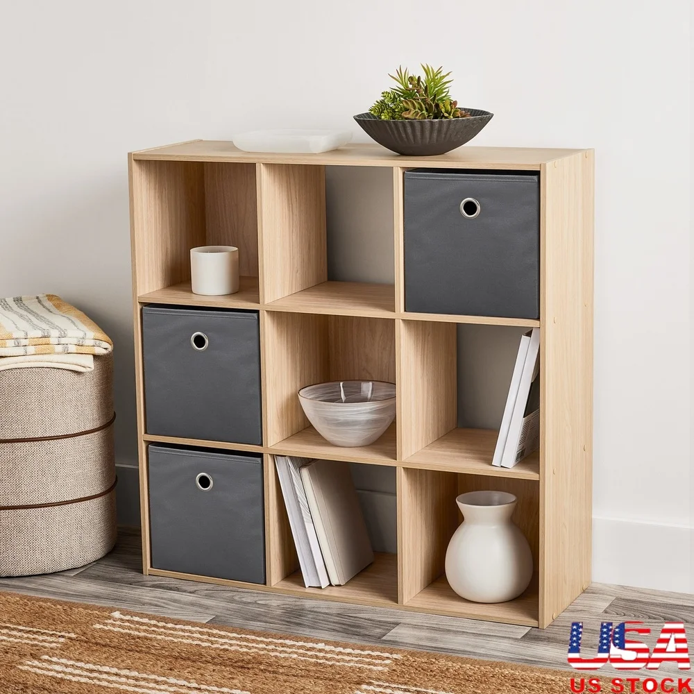 

Stylish 9 Cube Storage Organizer Bookcase with Open Closed Shelves Home Office Living Room Family Room Playroom