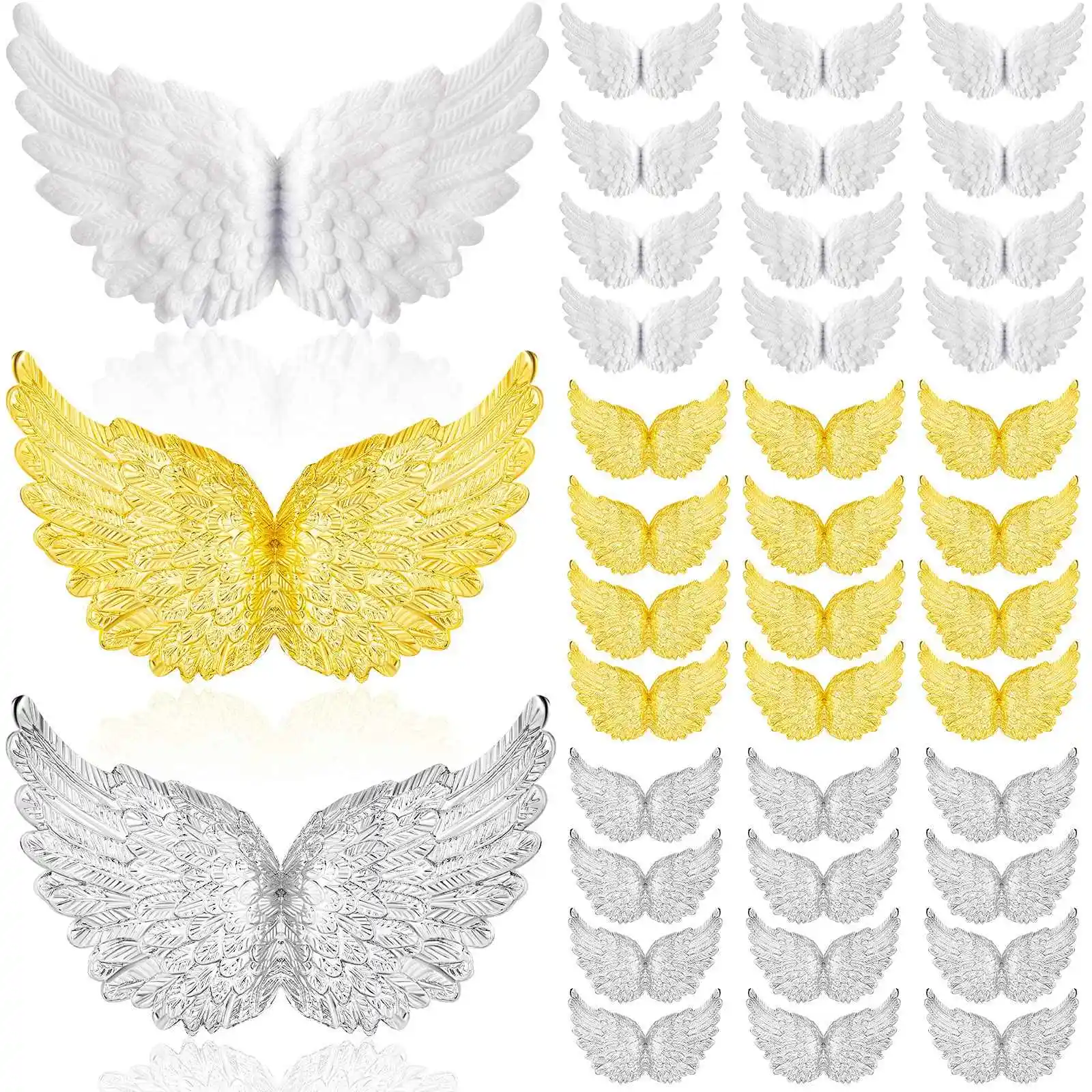 36Pcs Plastic Angel Wings for Crafts,Mini 3D White Angel Wing Ornament Patches, for Party Decor DIY Craft & Wedding Prop