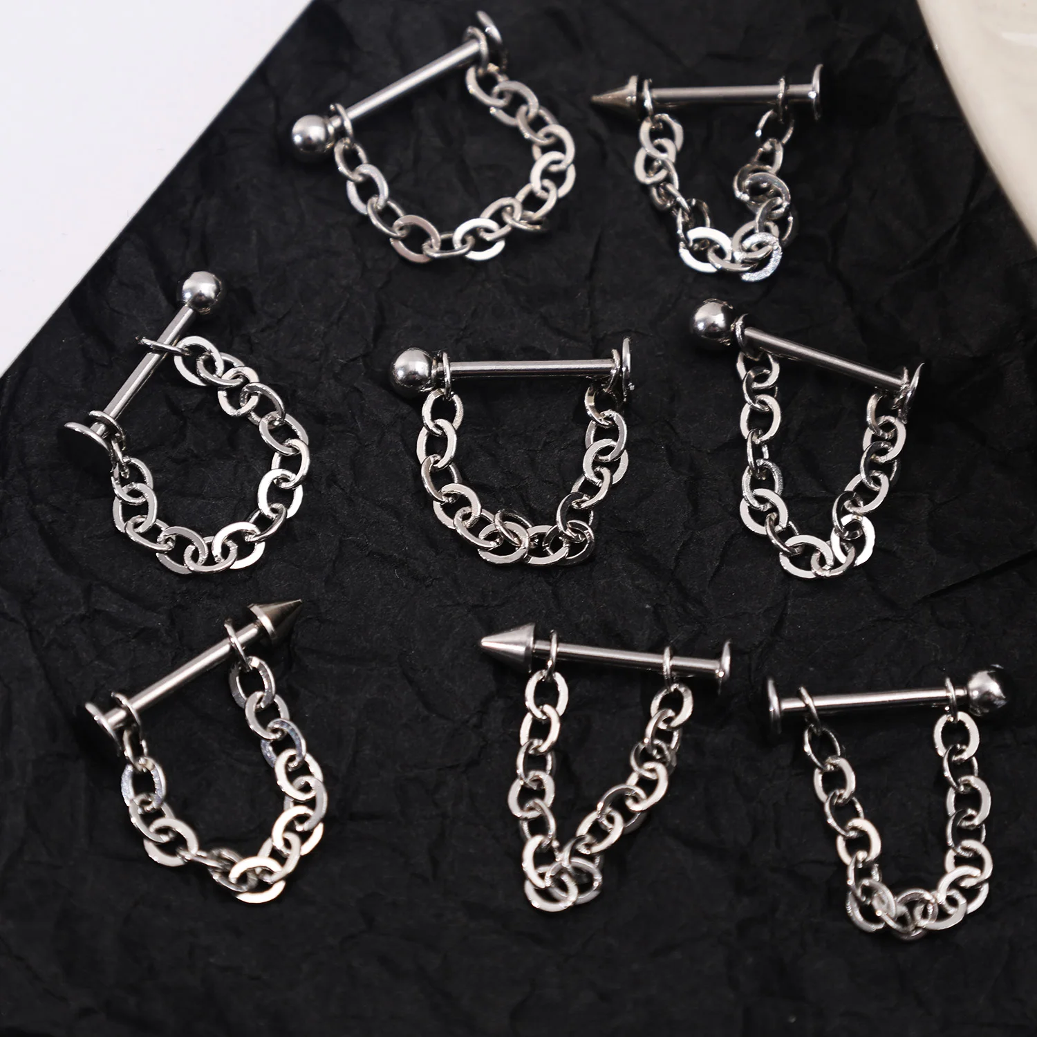 الفولاذ المقاوم للصدأ سلسلة الشفاه مسمار الشرير الحد الأدنى أقراط الغضروف ترصيع انفصال سلسلة الشفاه خواتم للنساء الرجال مجوهرات هدايا