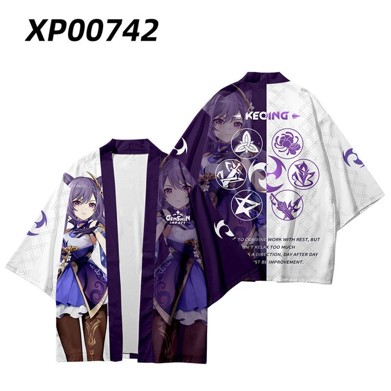 Game Genshin Impact Keqing Ke Qing Cosplay Kostuum Japanse Kimono Vest Vrouwen/Mannen Streetwear Haori Yukata Kimono Shirt Jas