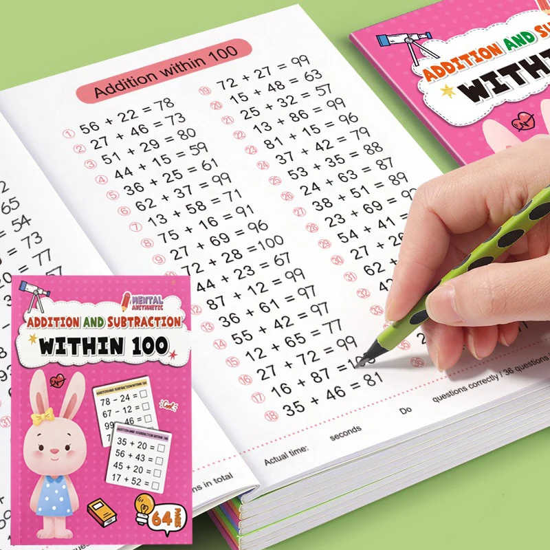 64 Pages Mathematics Specialized Training, Oral Calculation Book, Math Addition and Subtraction Exercise Book Within 10-100