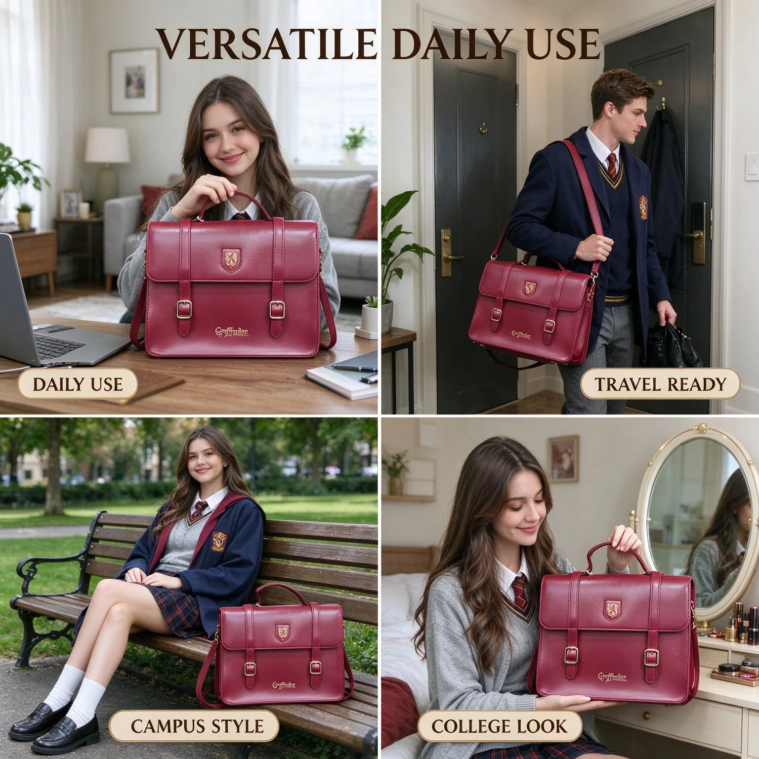 Magic House Satchel Bag PU Leather British Style Messenger Backpack Crossbody Handbag for Cosplay Fan Birthday Gift