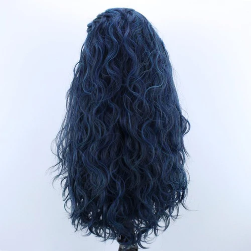Imagen 2 del producto Peluca azul claro, peluca con malla frontal sintética, pelucas de encaje rizadas largas y sueltas, peluca de pelo sintético sin pegamento, peluca de Cosplay azul