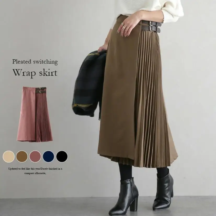 

Korean Style High Waist Skirts Women 2022 Autumn Winter Office Lady A-line Pleated Womens Skirts Mujer Faldas w413