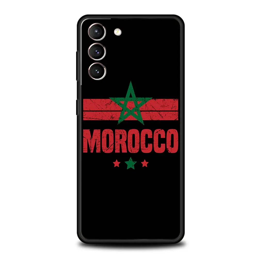 Morocco Flag Passport Phone Case For Samsung Galaxy S23 S22 S21 Ultra S20 FE 5G S10 S9 S24 Plus S10E Cover Black Silicone Shell