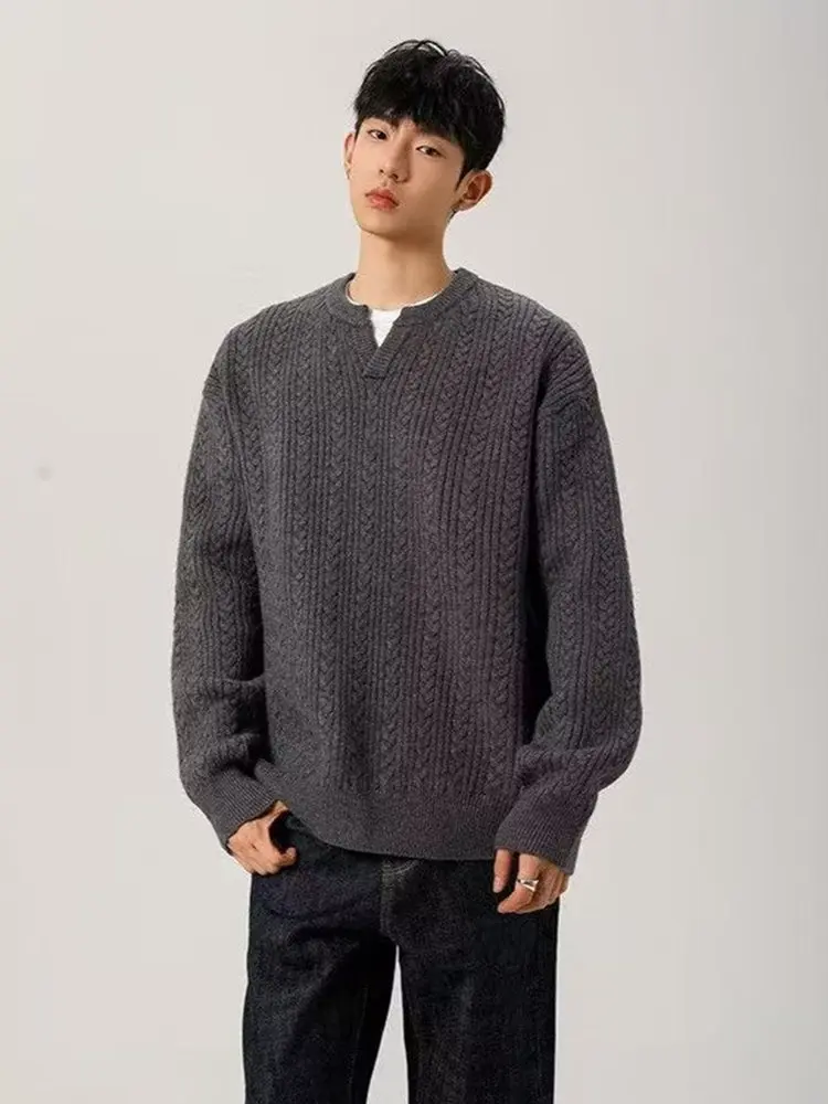 

Loose V-Ne ey Knitted Sweater Men's Casual Sle Comfortable Breathable Long Sve Warm Faionable Vintage Twist Pattern