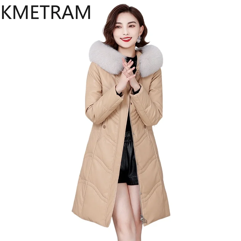 

KMETRAM Winter Clothes Women 2024 Sheepskin 90% White Duck Down Jackets Size M-4XL Fashion Mid Length Coats Veste Femme