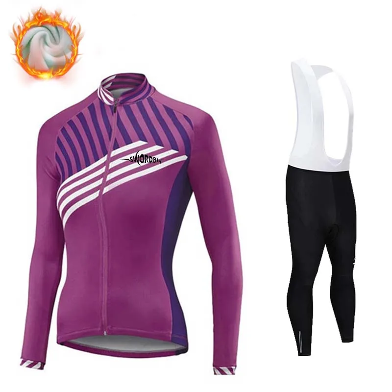 

2023Long Sleeve Cycong Sleeve Cycling Jersey Set for Women, MTB Sportswear, Bicycle Ride Uniform, Winter Clothing, Warmth, 2023