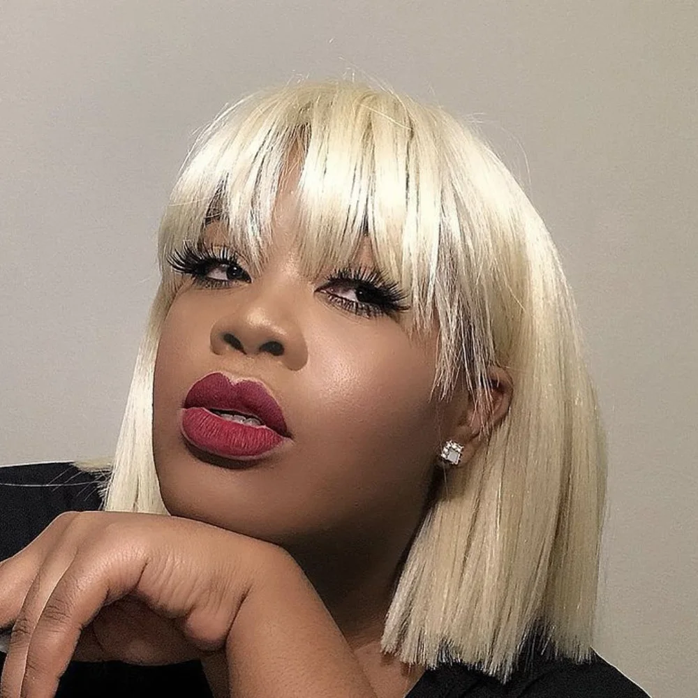 Блондинка, прямые человеческие волосы, парик Боб с челкой, полностью машинный парик для женщин, парик Боб, 613, цвет
