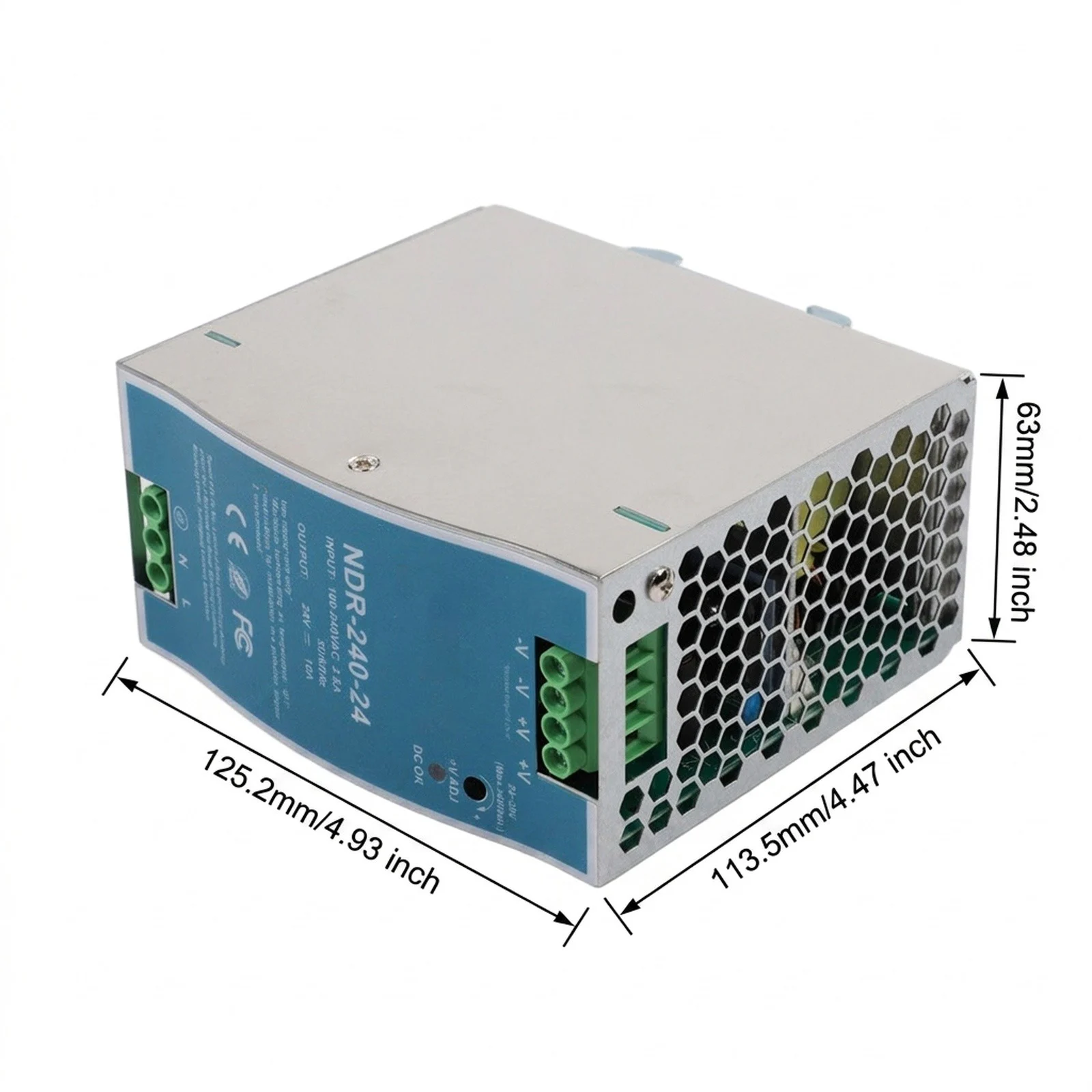 63 125.2 113.5mm 24V for Power Supply Efficient Din Rail Power Supply Reliable Power Supply Over-Voltage Protection