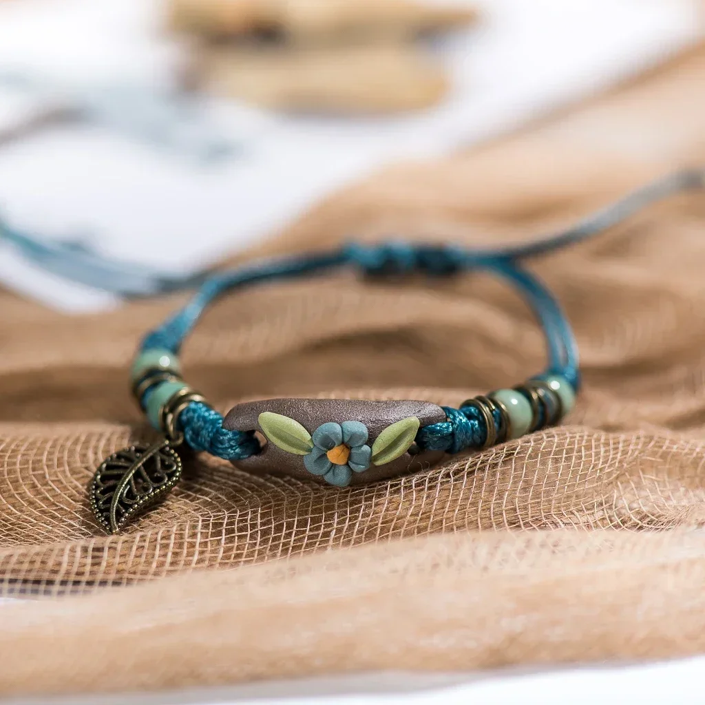 Forest Series Plant Hand-kneaded Ceramic Adjustable Bracelet for Women Gift Jewelry