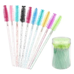 50Pcs Disposable Crystal Eyelash Brush With Flask Case Mascara Wands Applicator Eyebrow Brushes Lashes Extension Makeup Tools