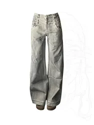 Casual Office Lady Baggy High Waist Grey Wide Legs Pants Cyber Trousers Korean Fashion Trend Jeans 2000s Aesthetic Spring Summer