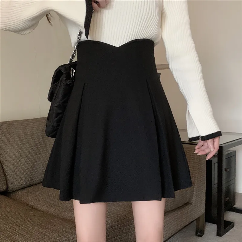 

plus Size Korean Sle Bla Pleated Skirt High Waist A-Line Skirt Women's New Sle Slimming ort Skirt Ele Agel