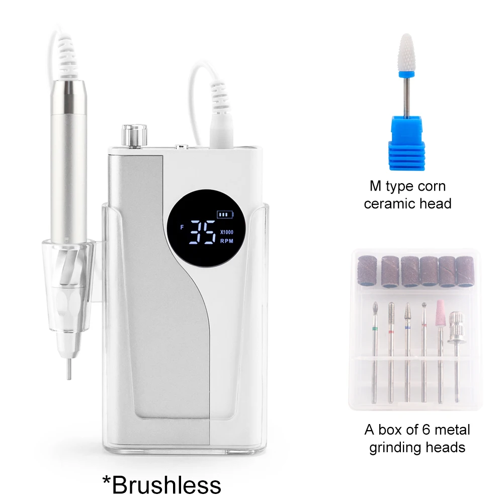 35K borstelloze 85W draadloze nagelboormachine 35000 RPM draagbare oplaadbare manicure gemengde kleuren elektrische nagelvijlboor