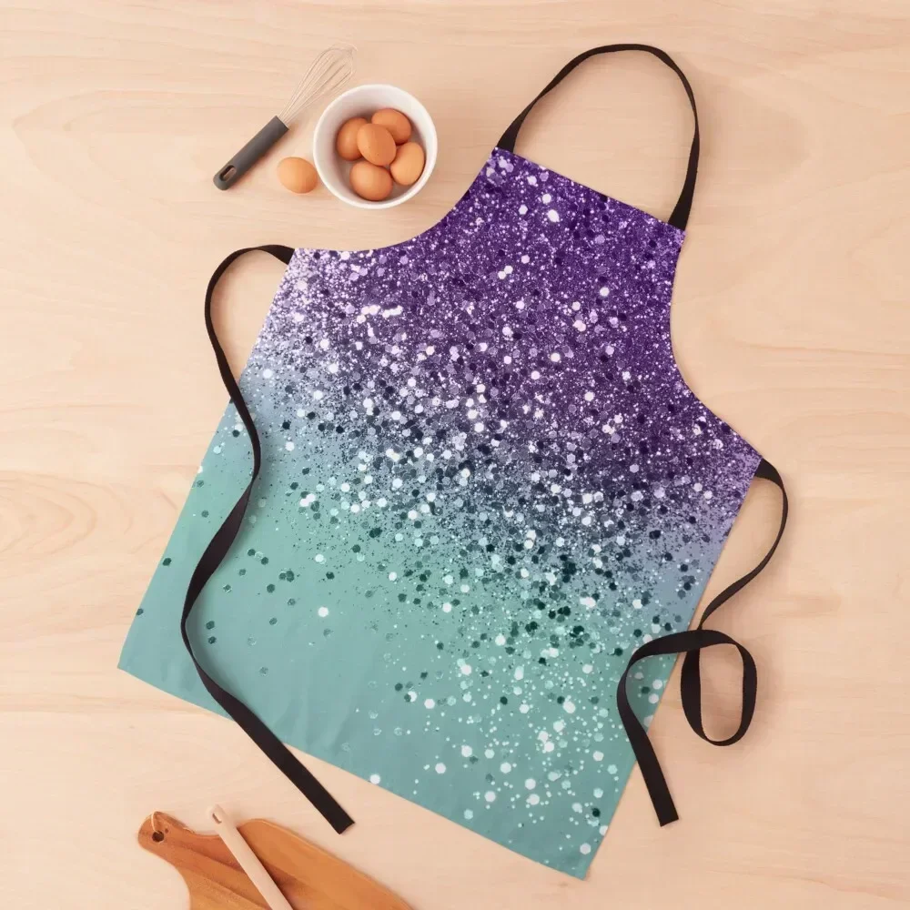 

Purple Teal Mermaid Ocean Glitter #1 (Faux Glitter) #shiny #decor #art Apron For Kitchen Kitchen Chef Apron