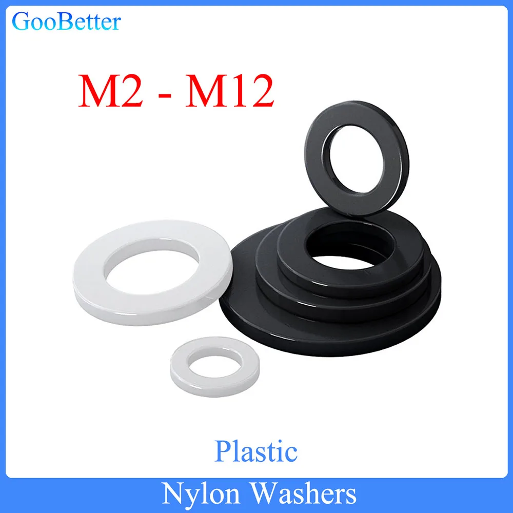 

1Pcs M2 M2.5 M3 M4 M5 M6 M8 M10 M12 White Or Black Plastic Nylon Flat Washer Plane Spacer Insulation Gasket Ring For Screw Bolt