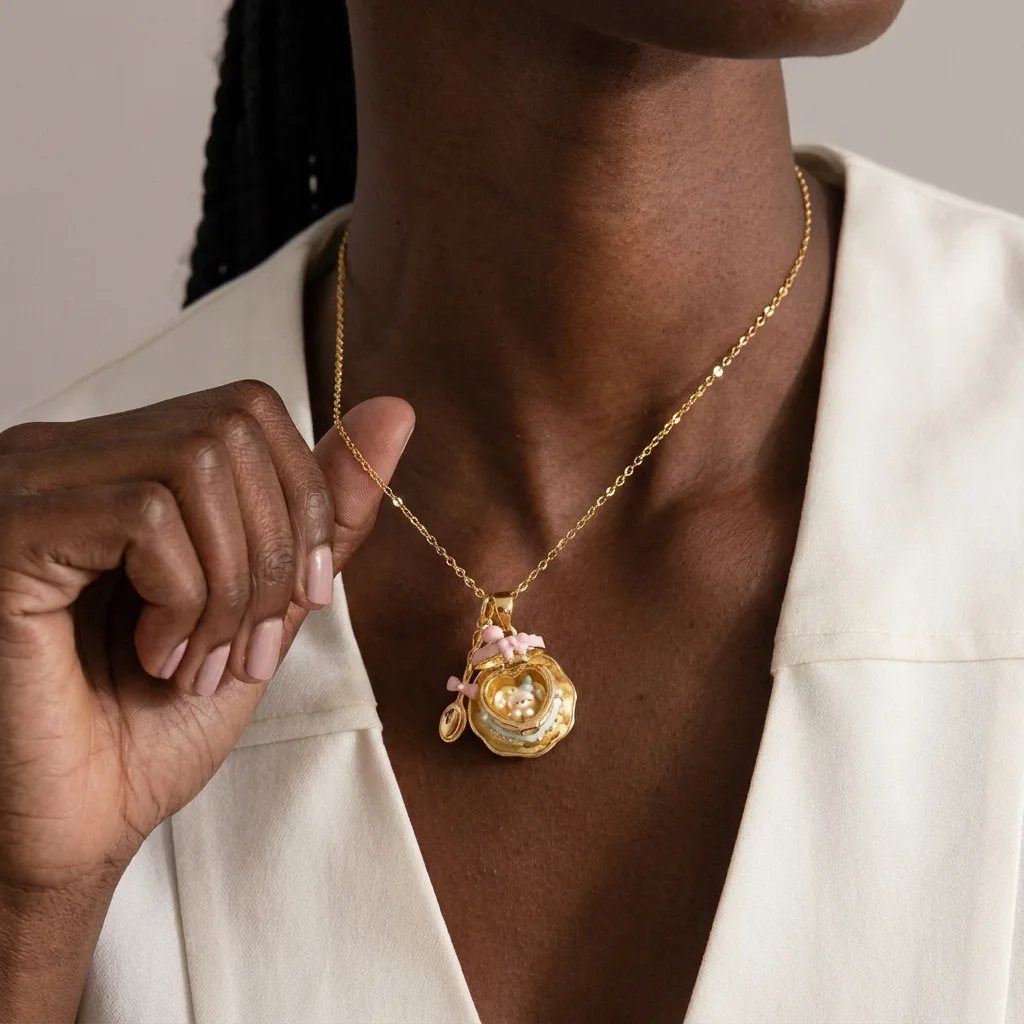 Popular Cup Opening and Closing Necklace Sweet Style Teaspoon Oil Drip Little Girl 18K Gold Colour-Preserving Birthday Gift