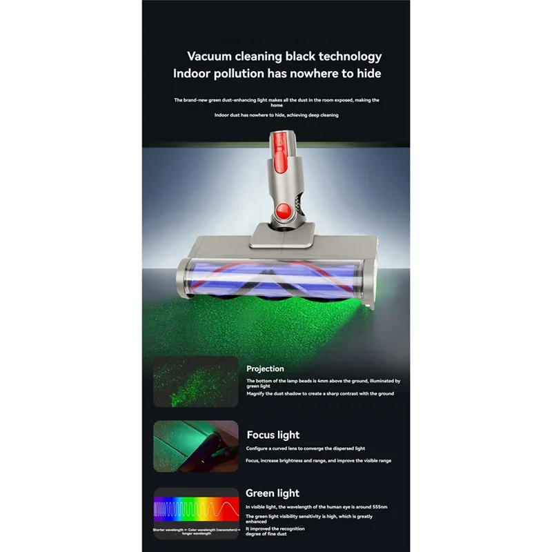 

ASWUT-Green Optical LED Light Cleaner Brush- Direct Drive Head For Dyson V7 V8 V10 V11 V15 Vacuum Models Attachment