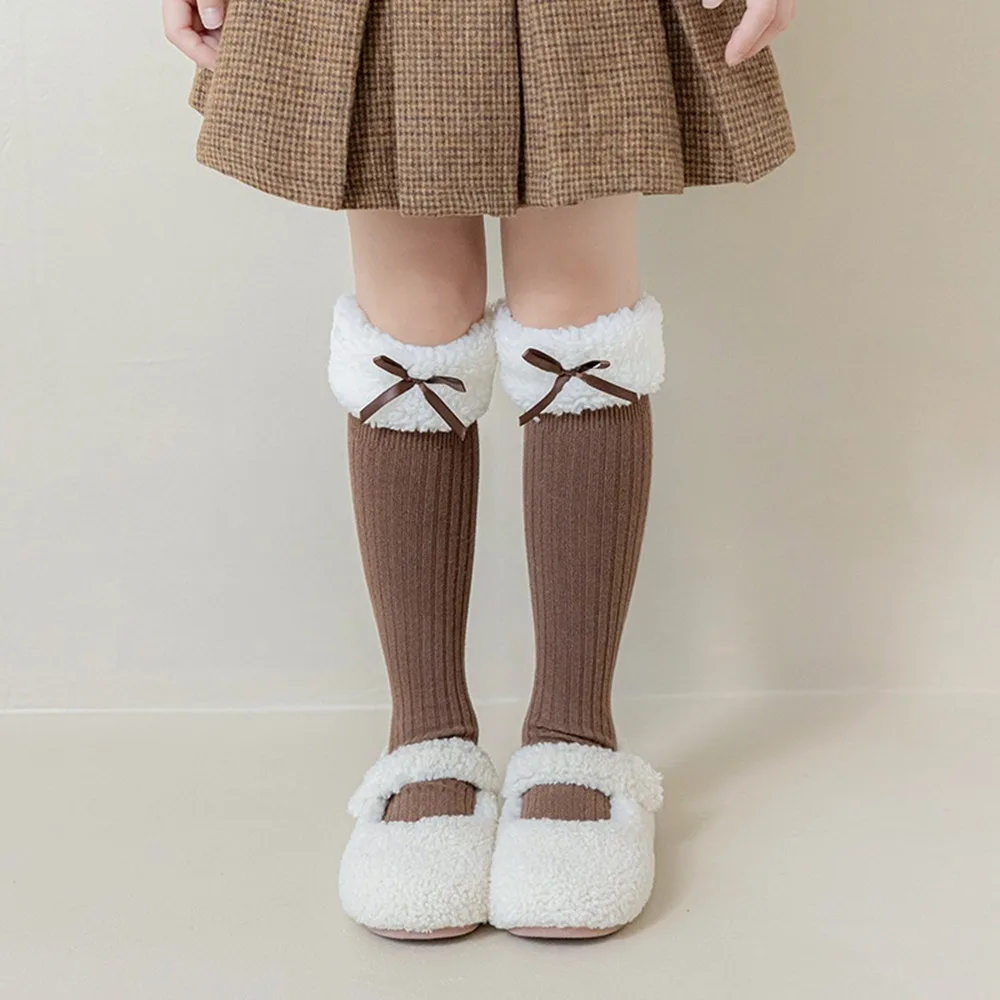 

Sweet Long Tube Sock Lamb Wool Stocking Cotton Korean Style Hosiery Cloth Accessories Autumn&Winter Bow Socks Girls