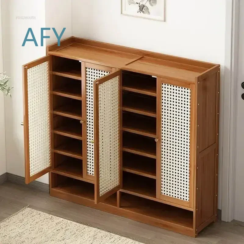 Modern Bamboo Shoerack for B&B Large Capacity Rattan Door Shoe Cabinet Creative Simple Household Storage Cabinet for Living