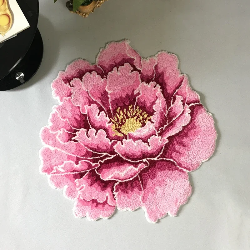 3D Peony Thick Flower Carpet, Bedroom, Living Room, Round Rug, Bed, Soft Parlor, Pink, Anti-slip, Hallway, Chair, Kids Door Mat
