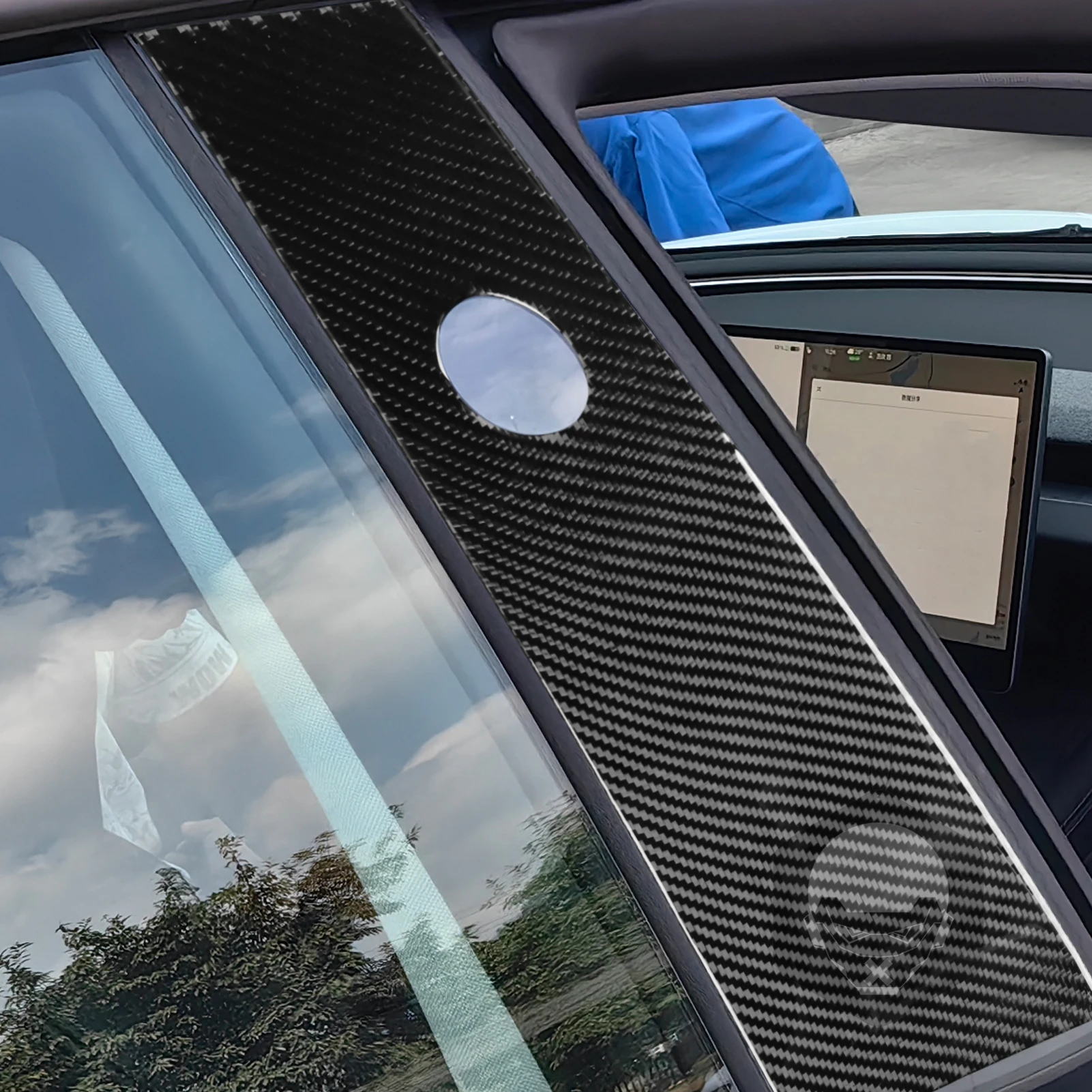 For Tesla Model 3 Highland 2024 Carbon Fiber Exterior Door B-pillar Cover Decorative Car Interior Decoration Accessories Sticker