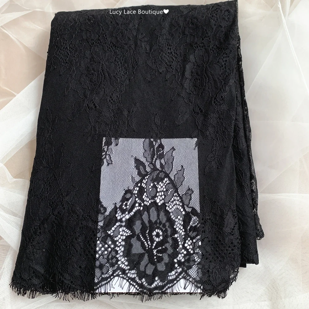 150CM Wide, 3Meters Long Skirt Lace DIY Soft Quality Eyelash Lace Fabric Black Costume Dress Making Lace Materia