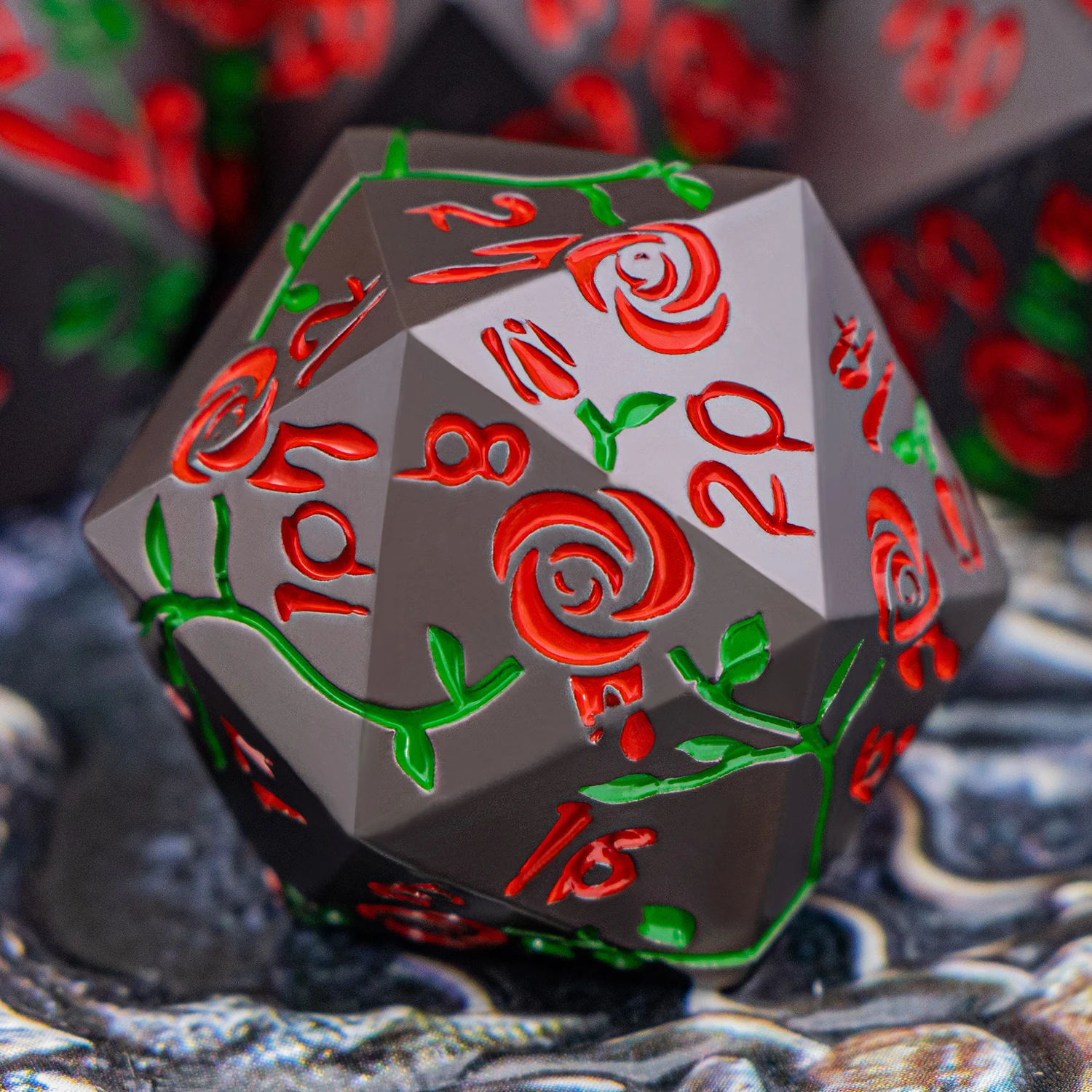 

D20 Vampire Rose Dnd Metal Dice Set D&D Dungeon and Dragon Rolling Game Polyhedral D+D Dice Tabletop Playing 7PCS D and D Dice