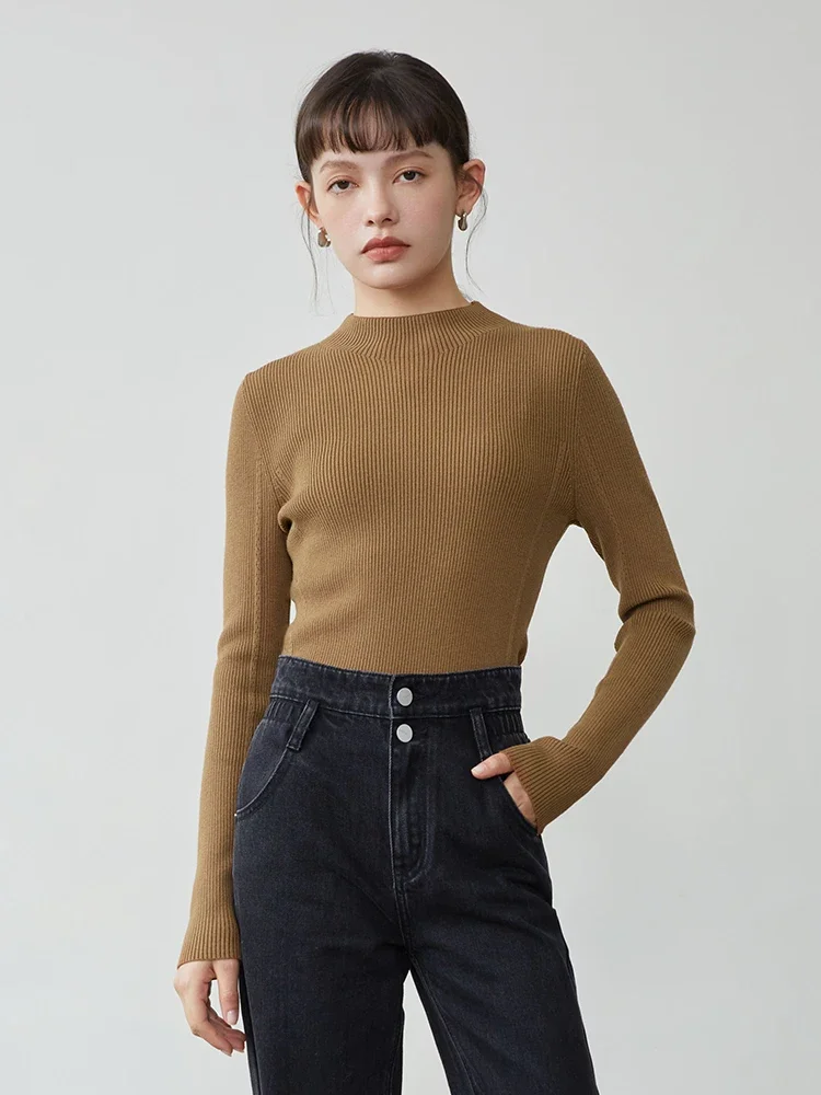 ZIQIAO Black Green Women Turtleneck Pullover 2022 Winter New White Casual Full Sleeve Women Solid Tops Fine Yarn Pullover