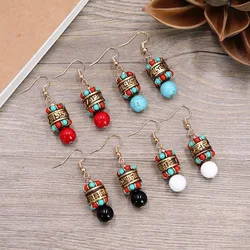 Retro Ethnic Earrings for Women Nepalese Exotic Tibetan Gemstone Earrings Vintage Elegant Luxury Jewelry Blessing Handmade Gift