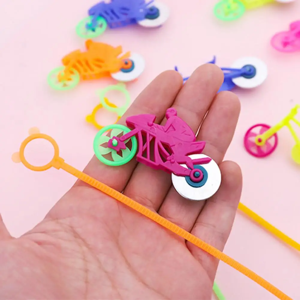 10Pcs Hand Pull Toys Pocket-sized Battery-Free Inertia Drive Bike/Motorcycle Clockwork Toy Launching Gyro Pull String