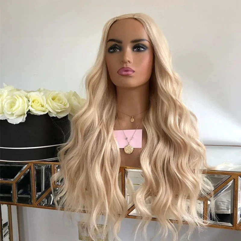 

250% Density Fashion Wig Light Paltinum Blonde Human Hair U Part Wig 2x4 Opening Silky Body Wave Wig Fast Shipping Wig For Women