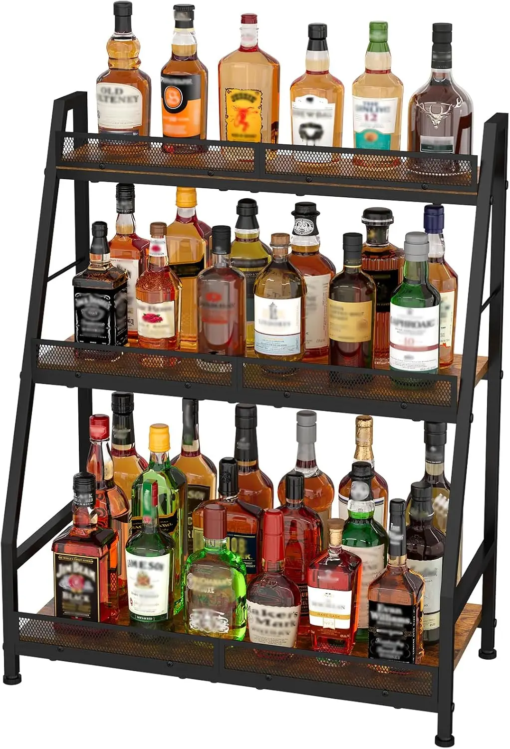 

3-Tier Trapezoid Wine Rack, Safe for Kids & Pets, Large-Capacity Freestanding Bar Stand for Whiskey and Liquor Storage