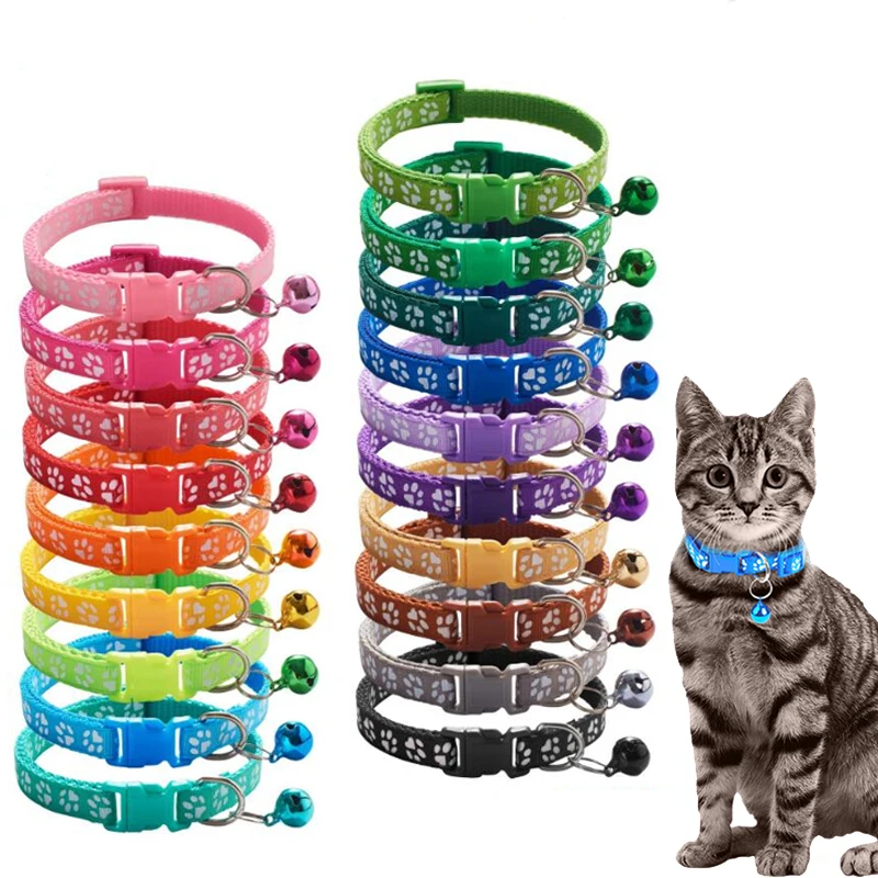 Collar para mascotas con campana, huella de dibujos animados, accesorios coloridos para perros, cachorros y gatos, Collar para gatitos, Collar con anillo de campana de seguridad ajustable para mascotas