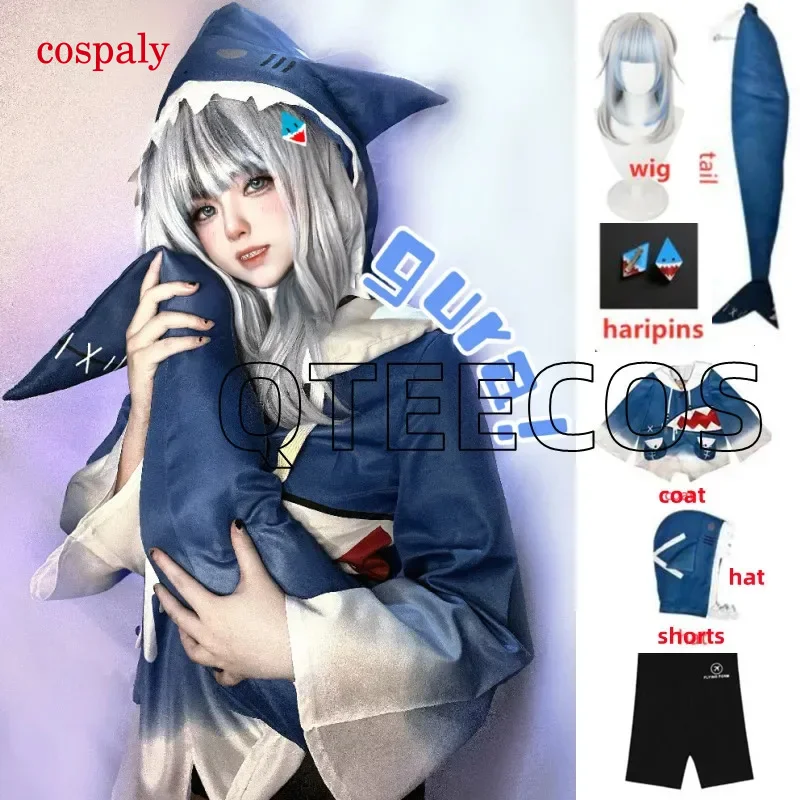 A Hololive Gawr Gura Cosplay ENG Shark Costume Youtuber Funny Clothes Halloween Christmas Party Outfits Tail For Girl