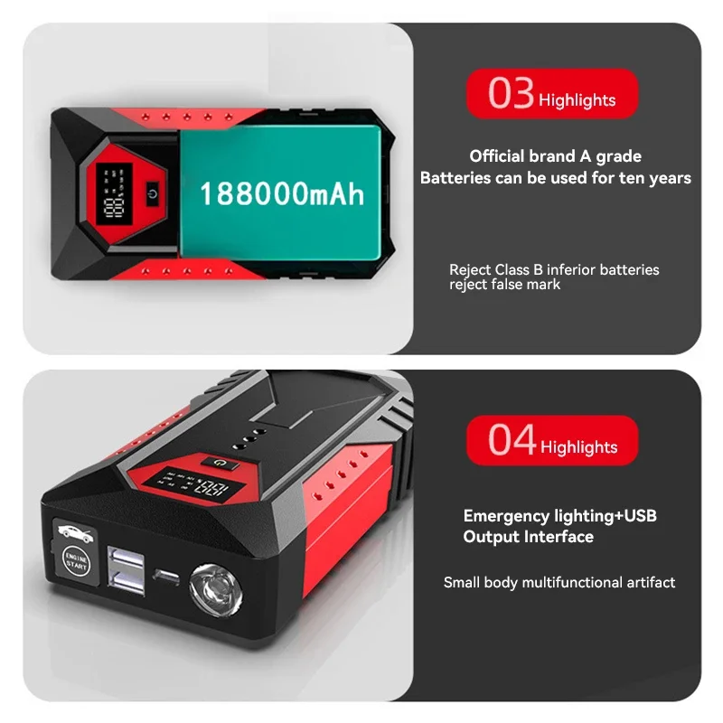 The Ultimate Roadside Companion: ALLWEI 1200A Car Jump Starter with 18000mAh Power Bank LCD Screen & Dual USB Ports view 3