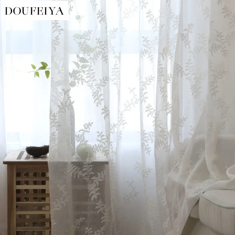 

Nordic Style Pastoral Embroidery Cotton Linen White Tulle Sheer Curtains for Living Room Bedroom Dining Window Decor Custom Size