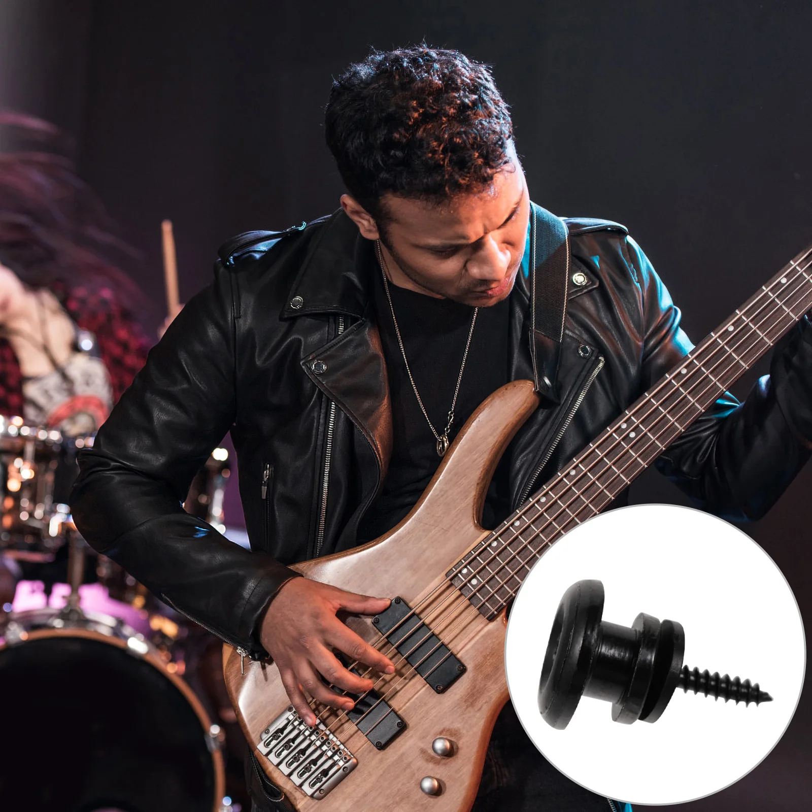 

4 PCS Guitar Straps Metal Buckle Screw Felt Washers Classical Universal Buttons Lock Black Acoustic