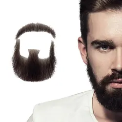 Fake Beard Human Hair Full Hand Tied Facial Hair Black Goatee False Beards Lace Invisible Fake FaceMustache