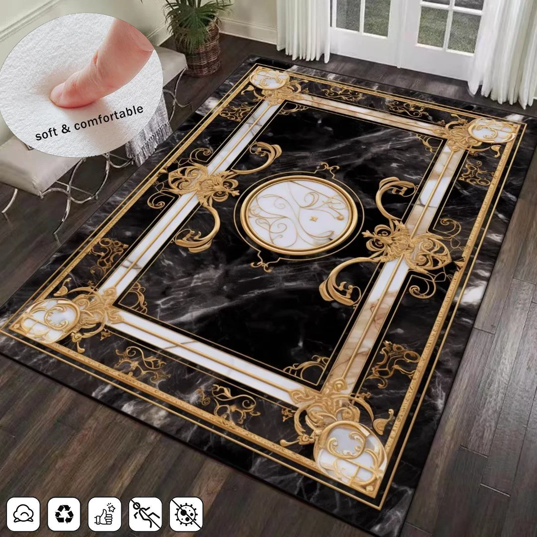 

European Style Marble Carpet Living Room Home Sofa Decoration Large Area Rugs Luxury Bedroom Carpets Non-slip Washable Floor Mat