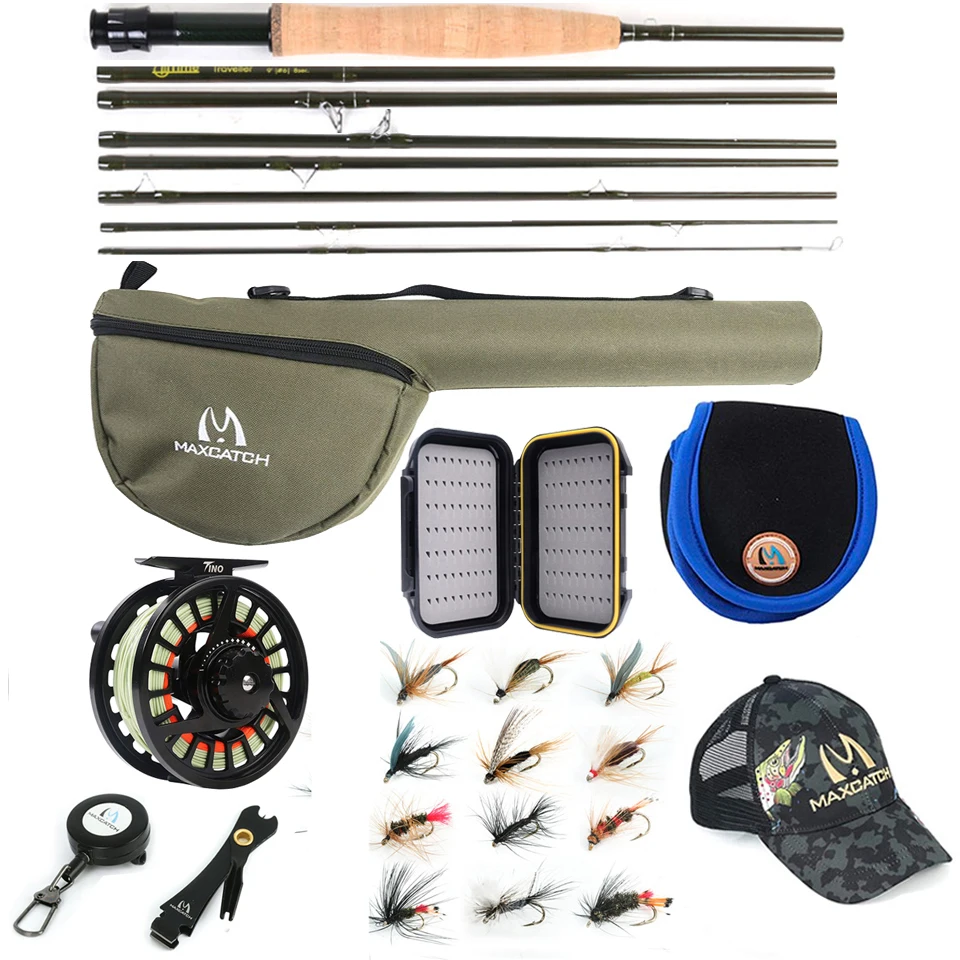 Maximumcatch 7-8Sec Travel Fly Fishing Rod Combo 5/6/7/8WT 9ft Graphite IM10/30T+36T Carbon Fiber Fly Rod with Reel Full Kit