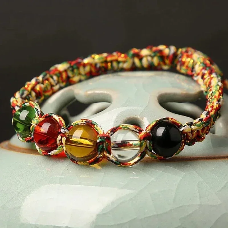 Браслет Lucky Beaded Bracelet Colorful Handmade Braided Rope Bracelets Natural Stone Bead Adjustable Bangle Unisex Jewelry