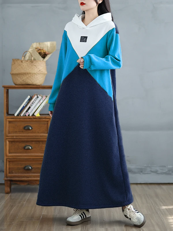 Ciepła bluza damska z długim kapturem, patchworkowa, w różnych kolorach, idealna na jesień i zimę, plus size, wygodna, oddychająca, codzienna.