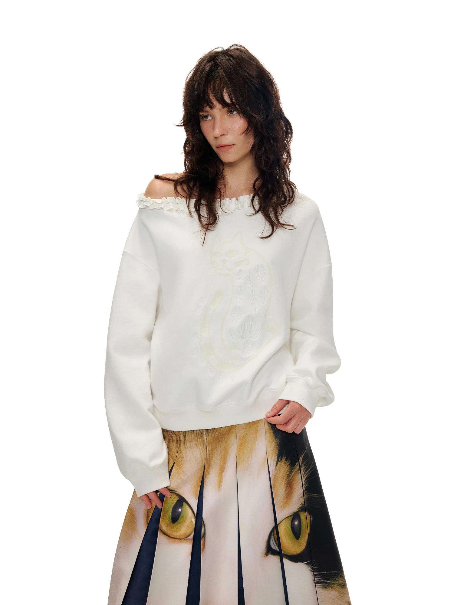 

Outthe Blue Spring New Loose Sle One oulder Silhouette Long Sve Hoodie Women's Cotton Polyester Blend Sweatirt