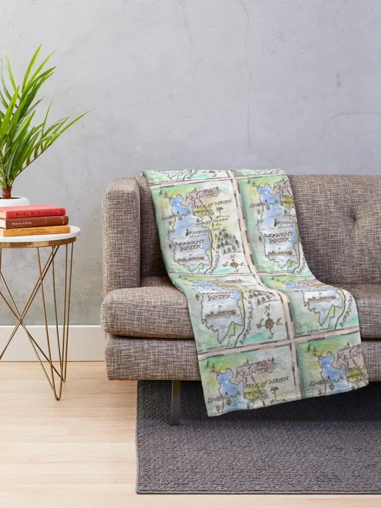 Swallows and Amazons map of Derwentwater by Sophie Neville - Throw Blanket decorative Personalized Gift Blankets