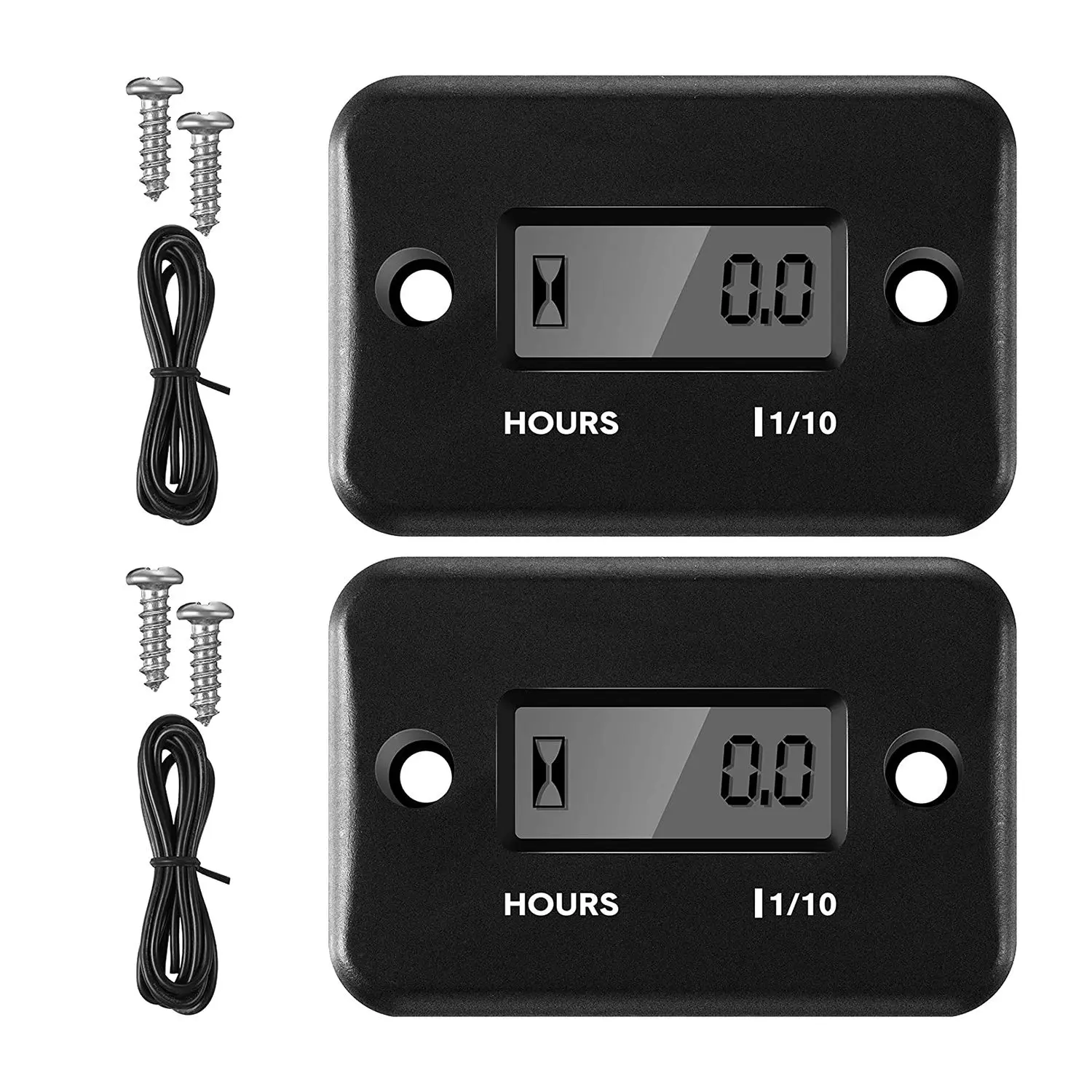 2 Pieces Inductive Hour Meter for Gas Engine Lawn Mower Dirt Bike Motorcycle Motocross Snowmobile Marine (Black)